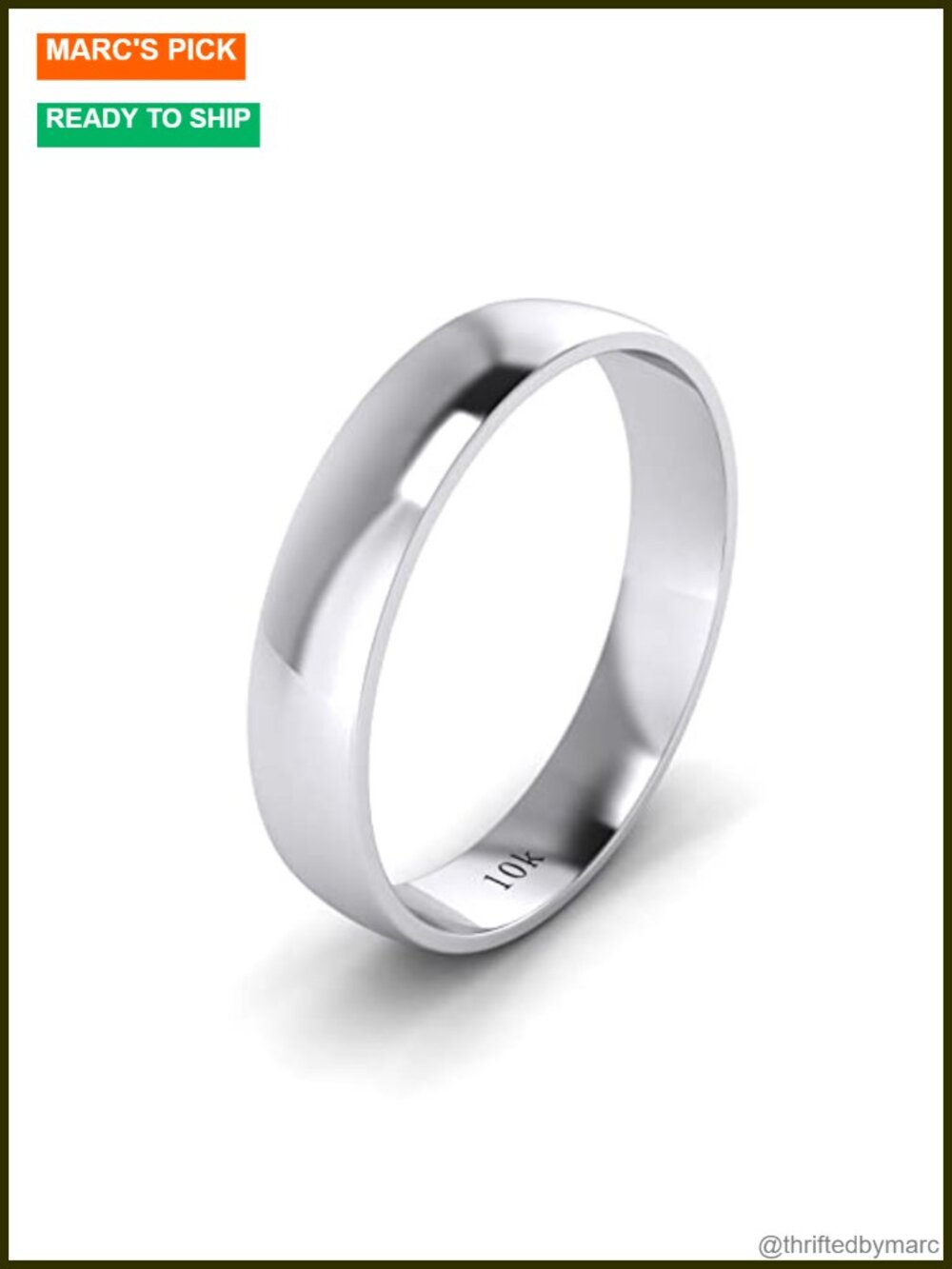 10K White Gold 4mm Comfort Fit Wedding Band Ring